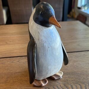 Handcrafted Wooden Penguin Figurine - Black and White